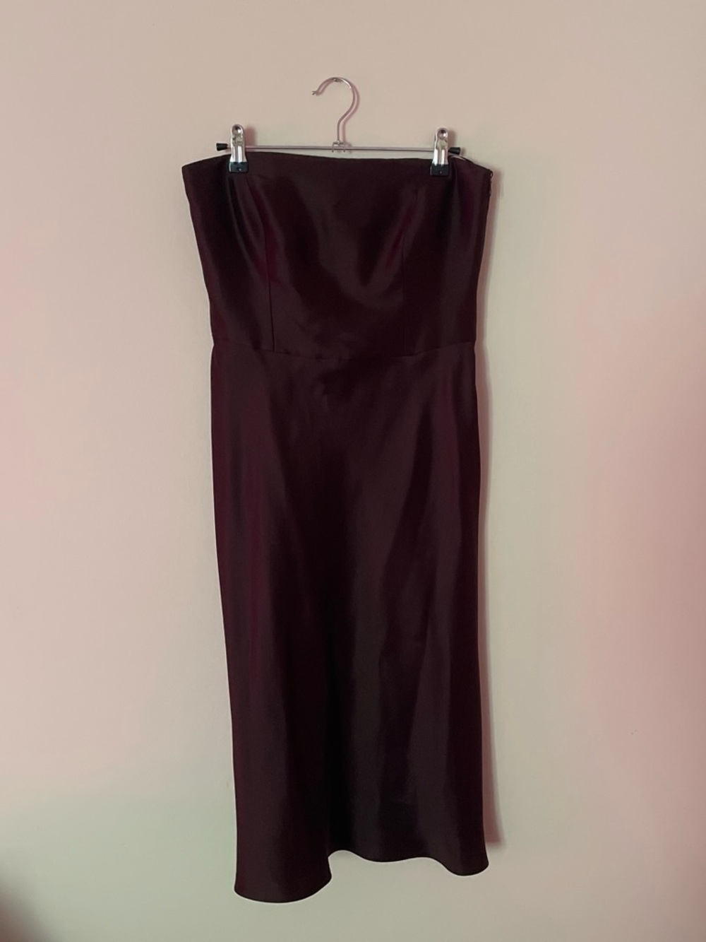 Ann Taylor Strapless Satin Midi Dress in Burgundy